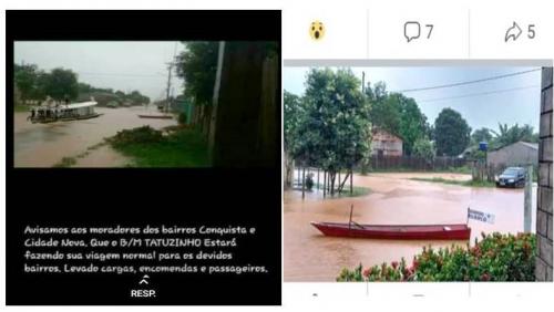 Com bairros alagados pela chuva, Terra Santa tem 'barco táxi' nas ruas Com bairros alagados pela chuva, Terra Santa tem 'barco táxi' nas ruas