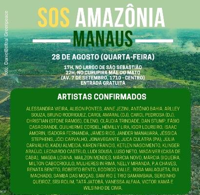 SOS Amazônia: Artistas Cantam em defesa da Floresta nesta quarta (28) SOS Amazônia: Artistas Cantam em defesa da Floresta nesta quarta (28)