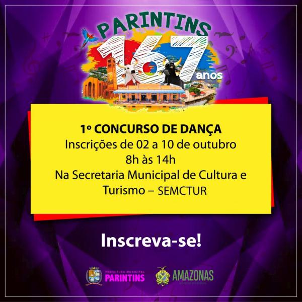 Aniversário de Parintins: Prefeitura abre inscrições para concurso de dança Aniversário de Parintins: Prefeitura abre inscrições para concurso de dança