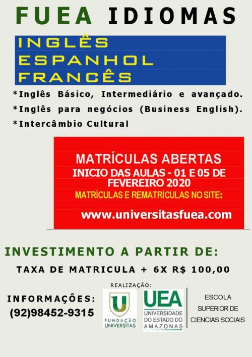 FUEA está com matrículas abertas para cursos de idiomas na ESO/UEA FUEA está com matrículas abertas para cursos de idiomas na ESO/UEA