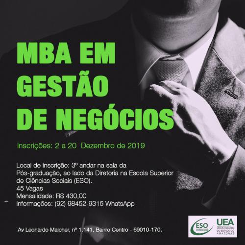 UEA abre inscrições para MBA em Gestão de Negócios UEA abre inscrições para MBA em Gestão de Negócios