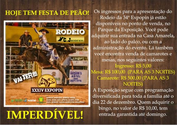 Com apoio do Governo e Prefeitura de Parintins, Expopin cobra ingresso de Rodeio Com apoio do Governo e Prefeitura de Parintins, Expopin cobra ingresso de Rodeio