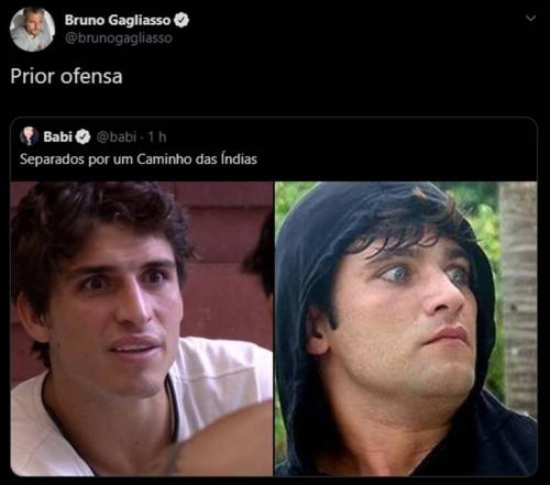 Comparado a Felipe do BBB 20, Bruno Gagliasso dispara: 'Prior ofensa' Comparado a Felipe do BBB 20, Bruno Gagliasso dispara: 'Prior ofensa'
