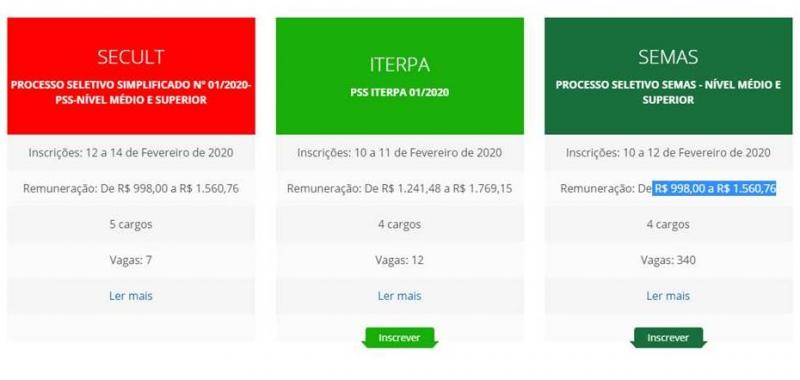 Iterpa, Semas e Secult iniciam inscrições de Processos Seletivos 2020 Iterpa, Semas e Secult iniciam inscrições de Processos Seletivos 2020