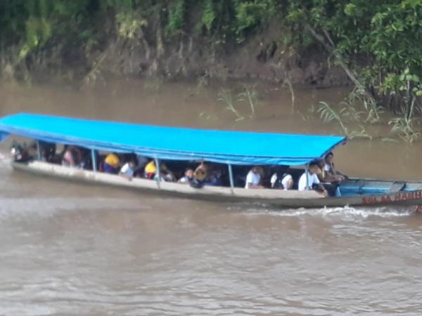 Transporte escolar de crianças em Tefé é em canoa coberta Transporte escolar de crianças em Tefé é em canoa coberta