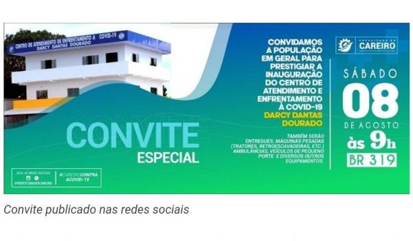 TCE suspende festa de inauguração do Centro de Atendimento ao Covid-19, em Careiro TCE suspende festa de inauguração do Centro de Atendimento ao Covid-19, em Careiro
