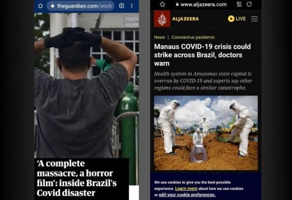Maior jornal da Inglaterra e Aljazeera, do Qatar, destacam: ‘Manaus, vive filme de terror’ com a covid-19 Maior jornal da Inglaterra e Aljazeera, do Qatar, destacam: ‘Manaus, vive filme de terror’ com a covid-19