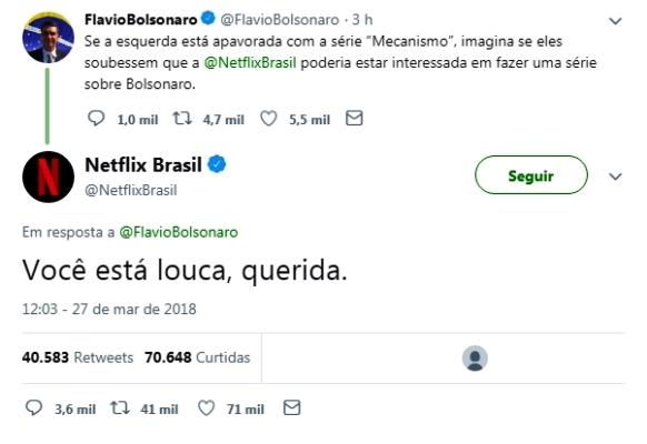 Netflix desmente filho de Bolsonaro sobre possível série com seu pai Netflix desmente filho de Bolsonaro sobre possível série com seu pai