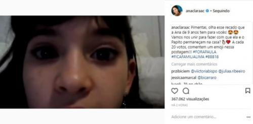 BBB18: Vídeo mostra Ana Clara aos 9 anos pedindo entrada de Ayrton no BBB BBB18: Vídeo mostra Ana Clara aos 9 anos pedindo entrada de Ayrton no BBB